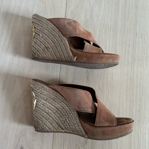 Tory Burch Wedges Shoes High Heels Brown And Gold Size 7.5 - Picture 4 of 8